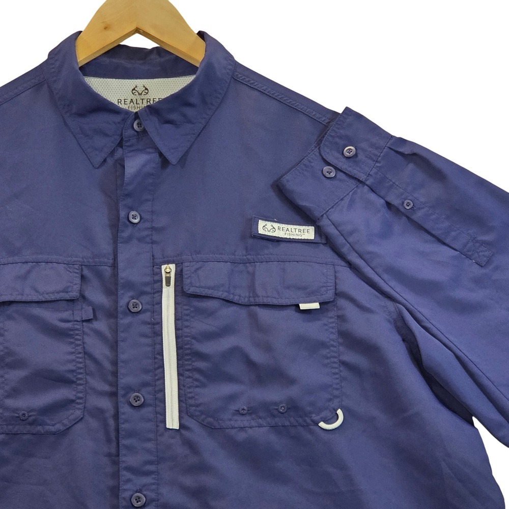 Realtree Fishing Shirt Button Up LS Vented Outdoor Work Fishing Navy‎ Mens XL
